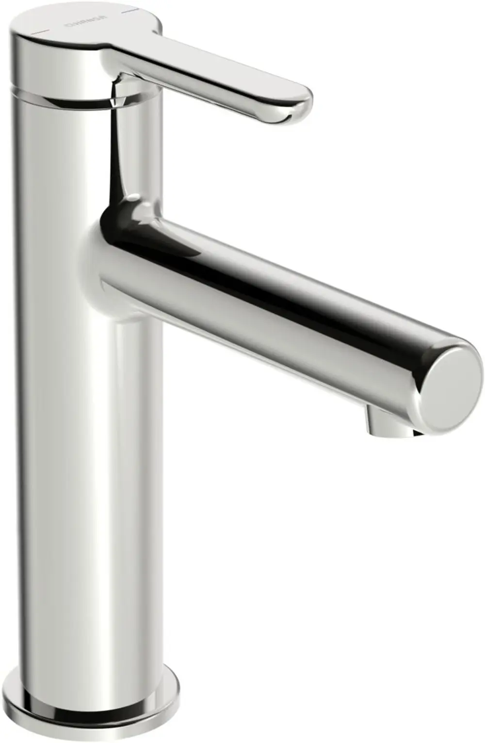 Waschtischarmatur von HANSA mit einem einfachen Hebel zur Steuerung des Wasserflusses, in verchromter Ausführung und geradlinigem Design.